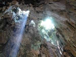 Beautiful light beams in the cave